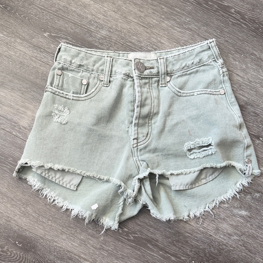 One Teaspoon Light Green Distressed Bonita Jean Shorts